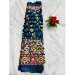 Generic Women's Chiffon Printed Saree With Unstitched Blouse (Teal, 5-5 Mtrs)