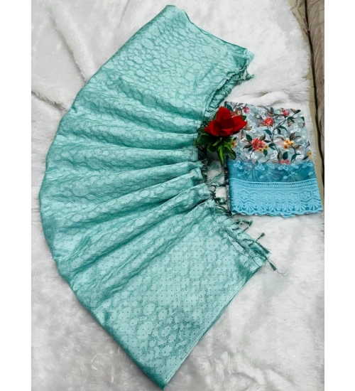 Generic Women's Georgette Embellished Saree With Unstitched Blouse (Skyblue, 5-5 Mtrs)