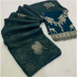 Generic Women's Georgette Printed Saree With Unstitched Blouse (Light Green, 5-5 Mtrs)