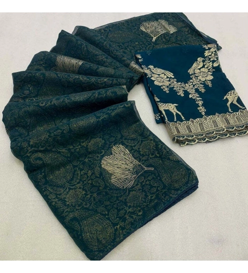 Generic Women's Georgette Printed Saree With Unstitched Blouse (Light Green, 5-5 Mtrs)