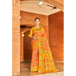 Generic Women's Crepe Printed Saree With Unstitched Blouse (Red, 5-5 Mtrs)