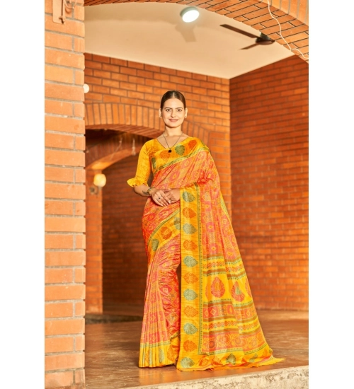 Generic Women's Crepe Printed Saree With Unstitched Blouse (Red, 5-5 Mtrs)