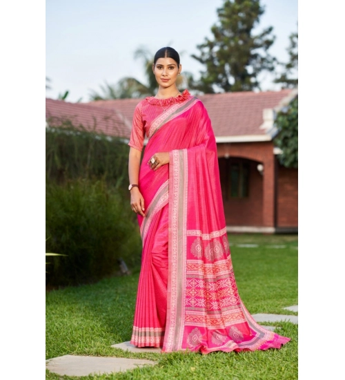 Generic Women's Crepe Printed Saree With Unstitched Blouse (Pink, 5-5 Mtrs)
