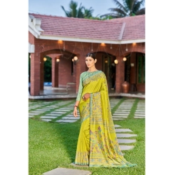 Generic Women's Crepe Printed Saree With Unstitched Blouse (Dark Green, 5-5 Mtrs)