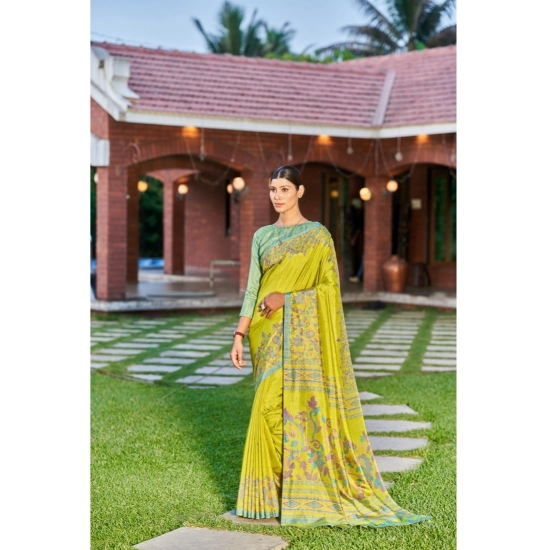Generic Women's Crepe Printed Saree With Unstitched Blouse (Dark Green, 5-5 Mtrs)