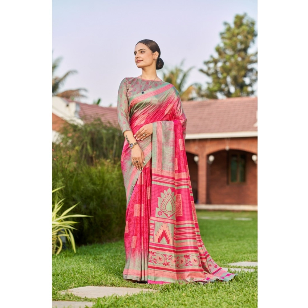 Generic Women's Crepe Printed Saree With Unstitched Blouse (Magenta, 5-5 Mtrs)
