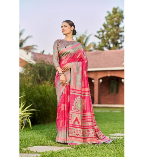 Generic Women's Crepe Printed Saree With Unstitched Blouse (Magenta, 5-5 Mtrs)