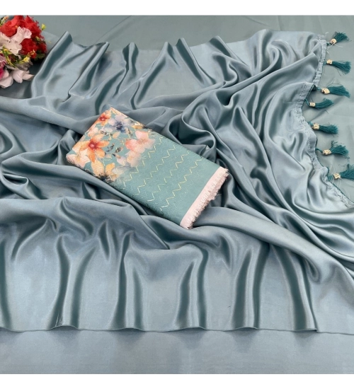 Generic Women's Satin Solid Saree With Unstitched Blouse (Grey, 5-5 Mtrs)