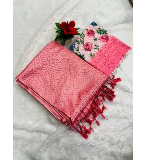 Generic Women's Georgette Embellished Saree With Unstitched Blouse (Pink, 5-5 Mtrs)