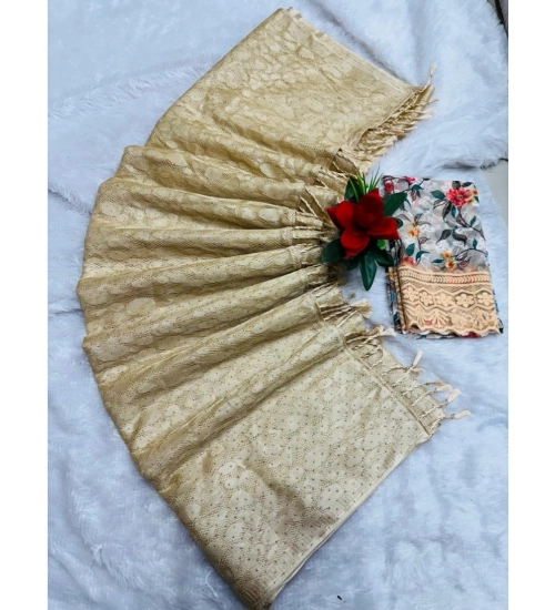 Generic Women's Georgette Embellished Saree With Unstitched Blouse (Yellow, 5-5 Mtrs)