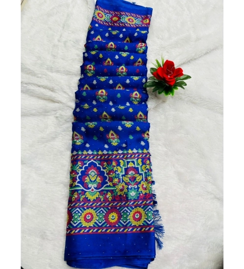 Generic Women's Chiffon Printed Saree With Unstitched Blouse (Blue, 5-5 Mtrs)