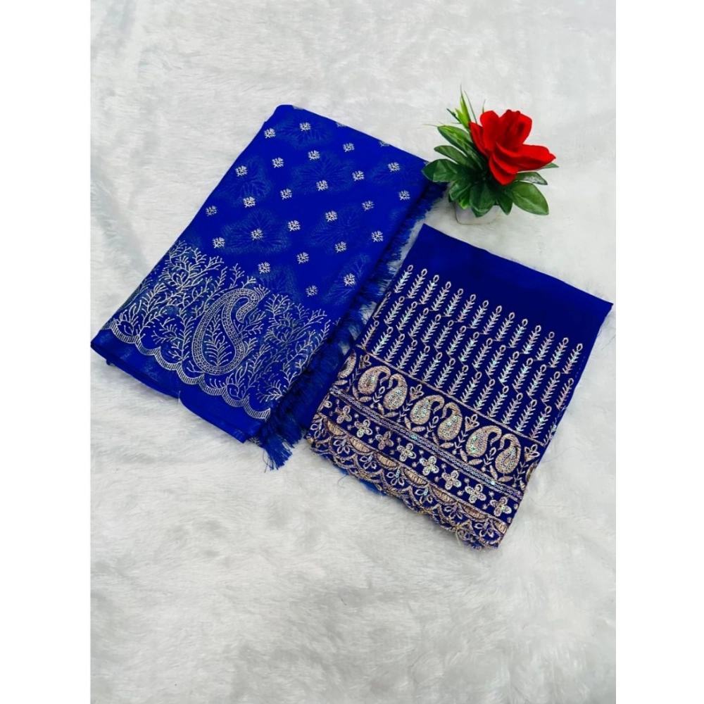 Generic Women's Georgette Printed Saree With Unstitched Blouse (Blue, 5-5 Mtrs) Generic Women's Georgette Printed Saree With Unstitched Blouse (Blue, 5-5 Mtrs)