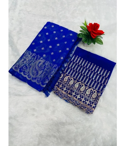 Generic Women's Georgette Printed Saree With Unstitched Blouse (Blue, 5-5 Mtrs)