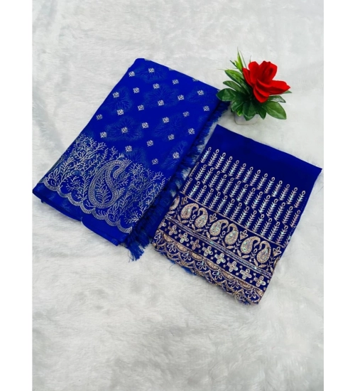 Generic Women's Georgette Printed Saree With Unstitched Blouse (Blue, 5-5 Mtrs)