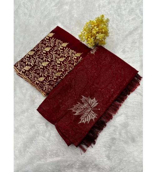 Generic Women's Georgette Printed Saree With Unstitched Blouse (Maroon, 5-5 Mtrs)