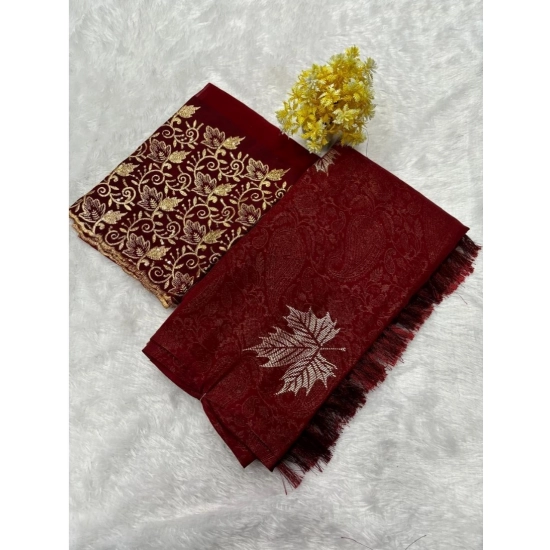 Generic Women's Georgette Printed Saree With Unstitched Blouse (Maroon, 5-5 Mtrs)