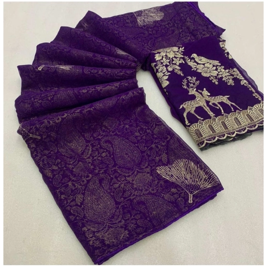 Generic Women's Georgette Printed Saree With Unstitched Blouse (Purple, 5-5 Mtrs) Generic Women's Georgette Printed Saree With Unstitched Blouse (Purple, 5-5 Mtrs)