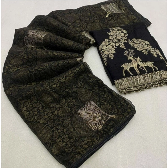 Generic Women's Georgette Printed Saree With Unstitched Blouse (Black, 5-5 Mtrs) Generic Women's Georgette Printed Saree With Unstitched Blouse (Black, 5-5 Mtrs)