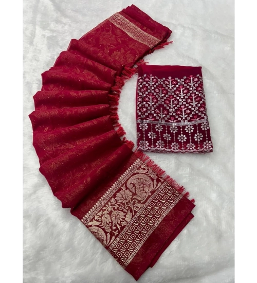 Generic Women's Georgette Printed Saree With Unstitched Blouse (Pink, 5-5 Mtrs)