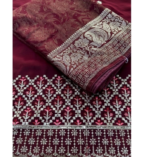 Generic Women's Georgette Printed Saree With Unstitched Blouse (Pink, 5-5 Mtrs)