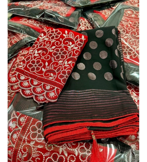 Generic Women's Georgette Printed Saree With Unstitched Blouse (Green, 5-5 Mtrs)