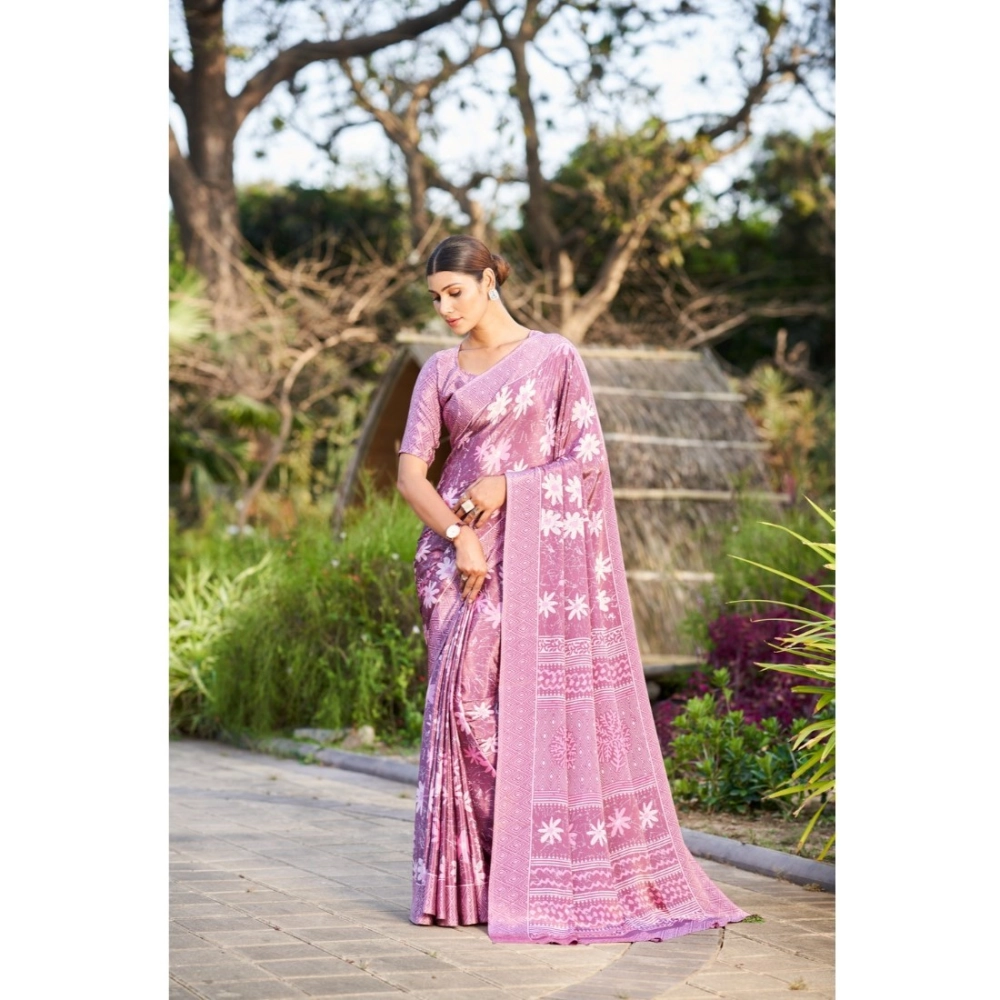 Generic Women's Crepe Printed Saree With Unstitched Blouse (Cream, 5-5 Mtrs)