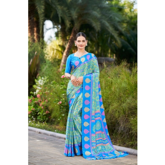 Generic Women's Crepe Printed Saree With Unstitched Blouse (Blue, 5-5 Mtrs)