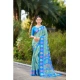Generic Women's Crepe Printed Saree With Unstitched Blouse (Blue, 5-5 Mtrs)