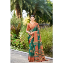 Generic Women's Crepe Printed Saree With Unstitched Blouse (Dark Green, 5-5 Mtrs)