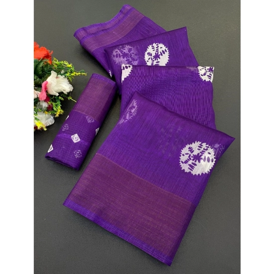 Generic Women's Cotton Blend Printed Saree With Unstitched Blouse (Purple, 5-5 Mtrs)