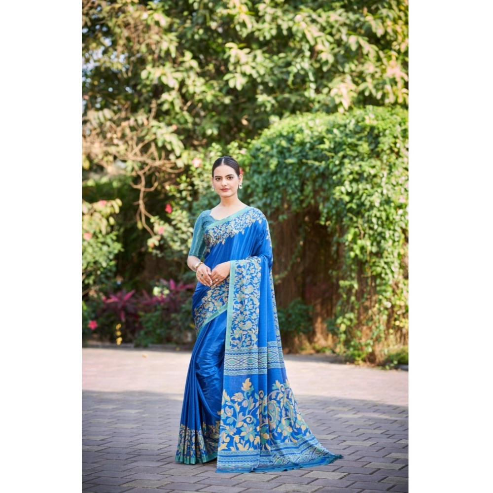 Generic Women's Crepe Printed Saree With Unstitched Blouse (Light Blue, 5-5 Mtrs) Generic Women's Crepe Printed Saree With Unstitched Blouse (Light Blue, 5-5 Mtrs)