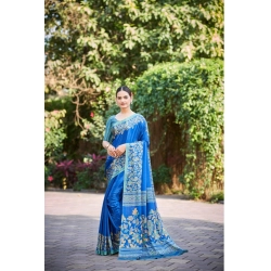 Generic Women's Crepe Printed Saree With Unstitched Blouse (Light Blue, 5-5 Mtrs)