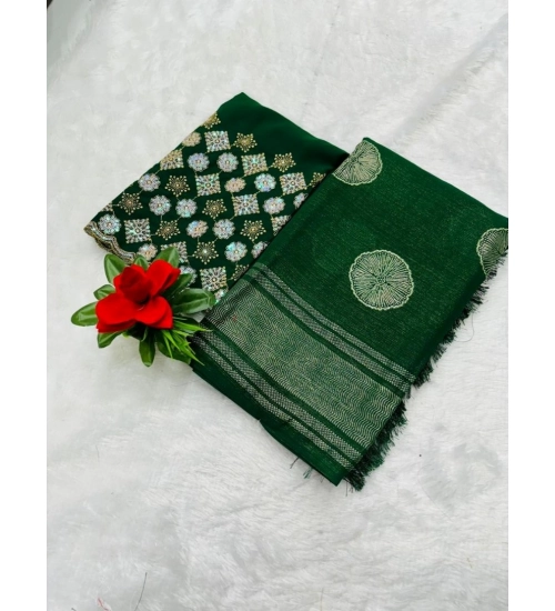 Generic Women's Georgette Printed Saree With Unstitched Blouse (Green, 5-5 Mtrs)