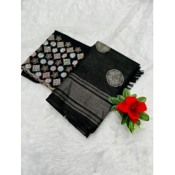 Generic Women's Georgette Printed Saree With Unstitched Blouse (Black, 5-5 Mtrs)