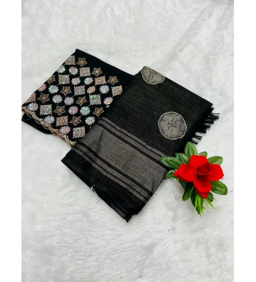 Generic Women's Georgette Printed Saree With Unstitched Blouse (Black, 5-5 Mtrs)