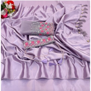 Generic Women's Satin Solid Saree With Unstitched Blouse (Purple, 5-5 Mtrs)