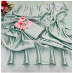 Generic Women's Satin Solid Saree With Unstitched Blouse (Lightgreen, 5-5 Mtrs)