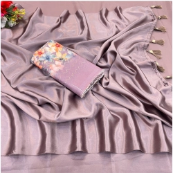 Generic Women's Satin Solid Saree With Unstitched Blouse (Lavender, 5-5 Mtrs)