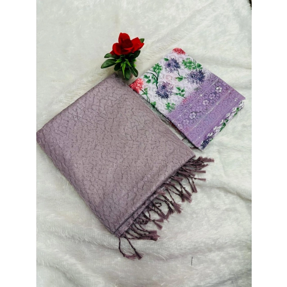 Generic Women's Georgette Embellished Saree With Unstitched Blouse (Purple, 5-5 Mtrs)