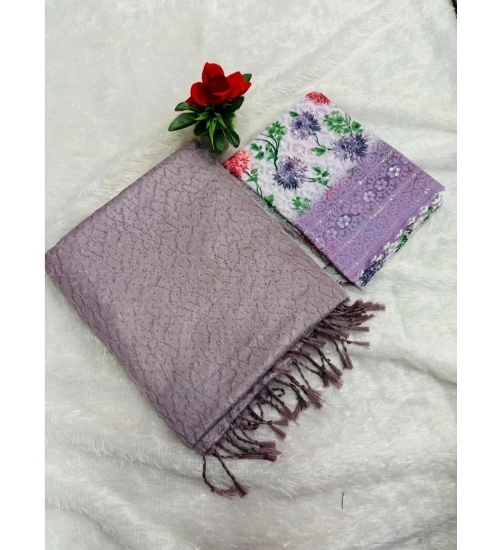 Generic Women's Georgette Embellished Saree With Unstitched Blouse (Purple, 5-5 Mtrs)