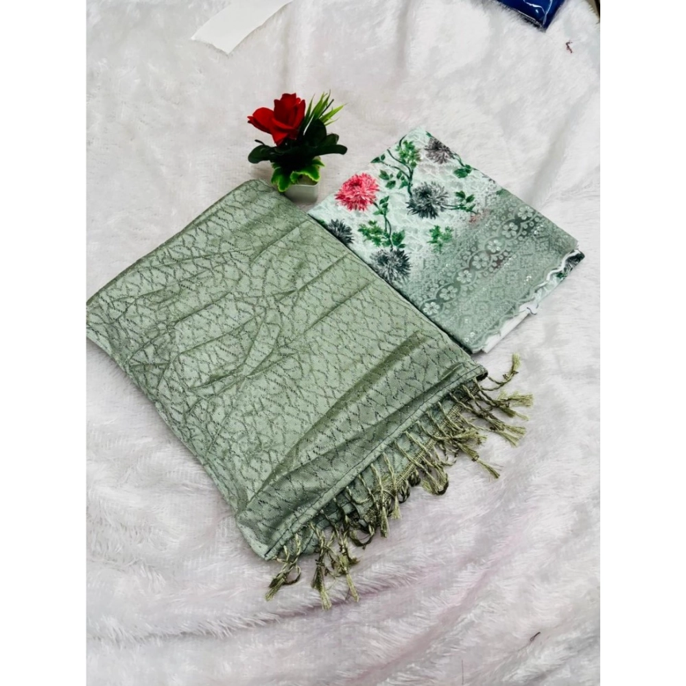 Generic Women's Georgette Embellished Saree With Unstitched Blouse (Mehendi, 5-5 Mtrs)