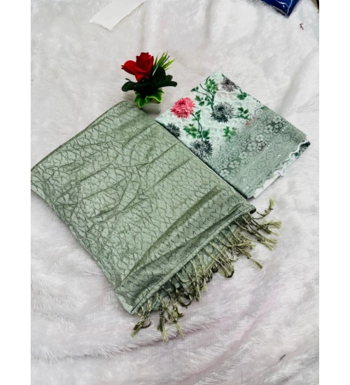 Generic Women's Georgette Embellished Saree With Unstitched Blouse (Mehendi, 5-5 Mtrs)