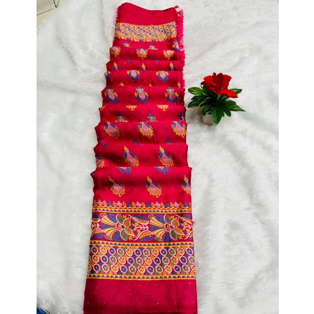 Generic Women's Silk Blend Printed Saree With Unstitched Blouse (Pink, 5-5 Mtrs)