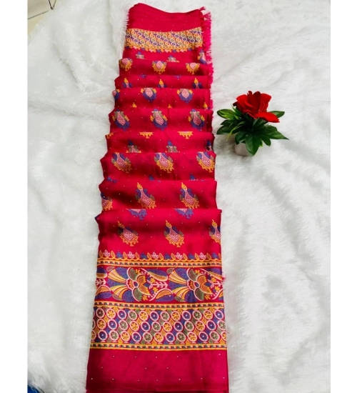 Generic Women's Silk Blend Printed Saree With Unstitched Blouse (Pink, 5-5 Mtrs)