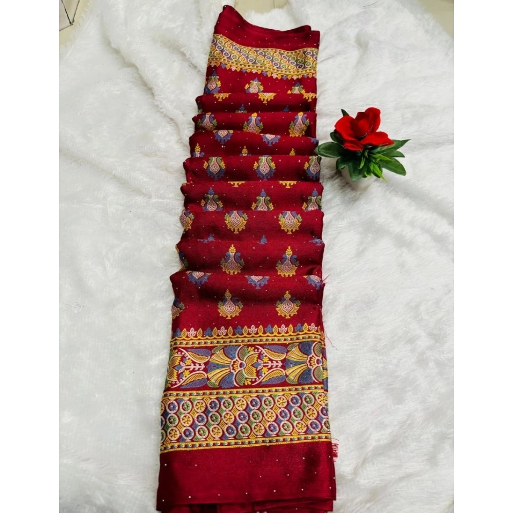 Generic Women's Silk Blend Printed Saree With Unstitched Blouse (Red, 5-5 Mtrs) Generic Women's Silk Blend Printed Saree With Unstitched Blouse (Red, 5-5 Mtrs)