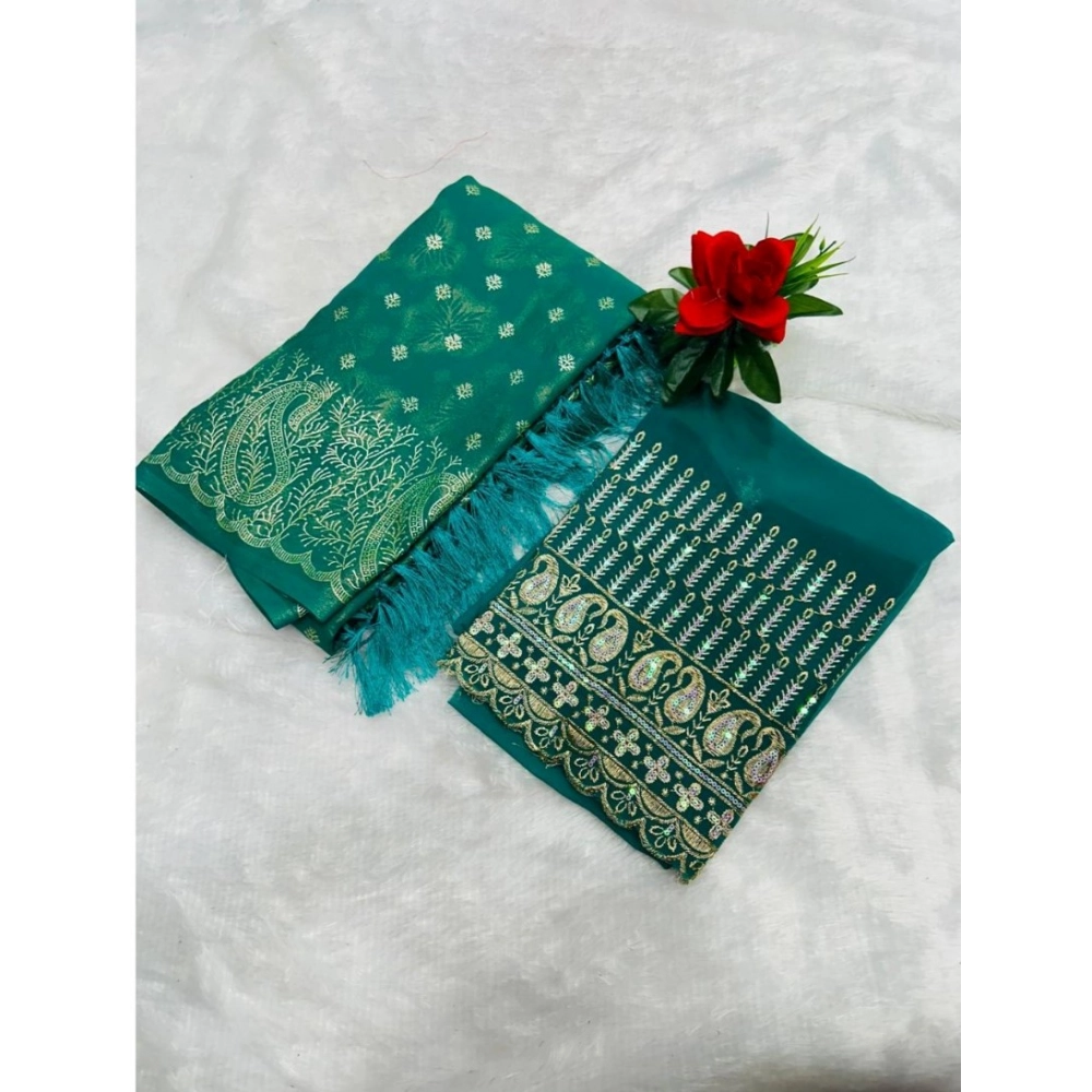 Generic Women's Georgette Printed Saree With Unstitched Blouse (Light Blue, 5-5 Mtrs)