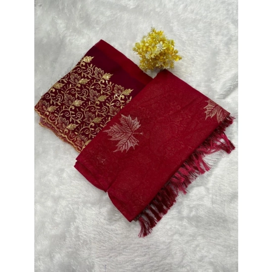 Generic Women's Georgette Printed Saree With Unstitched Blouse (Red, 5-5 Mtrs)