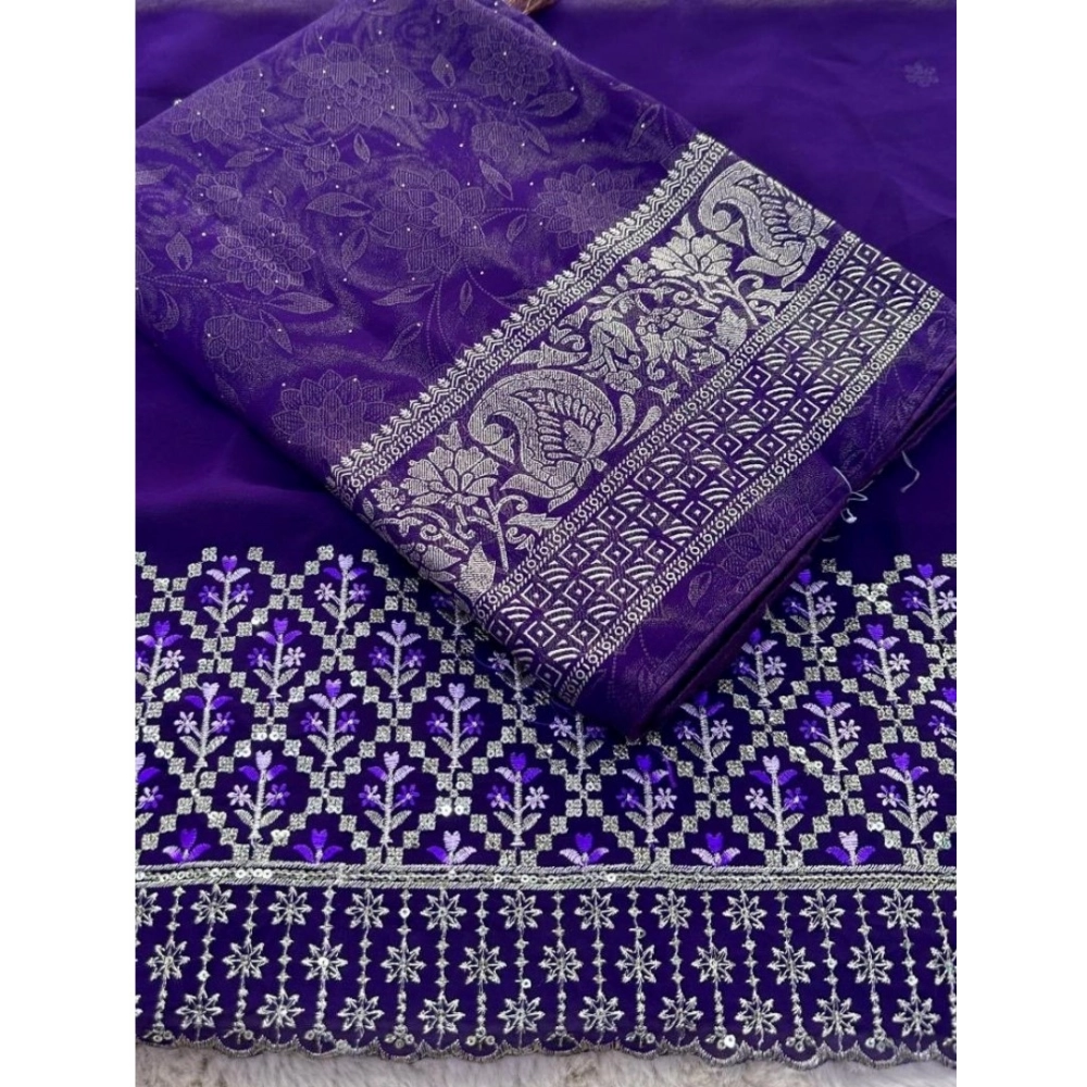 Generic Women's Georgette Printed Saree With Unstitched Blouse (Purple, 5-5 Mtrs) Generic Women's Georgette Printed Saree With Unstitched Blouse (Purple, 5-5 Mtrs)