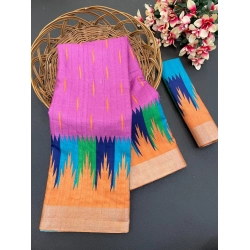 Generic Women's Cotton Blend Printed Saree With Unstitched Blouse (Purple, 5-5 Mtrs)