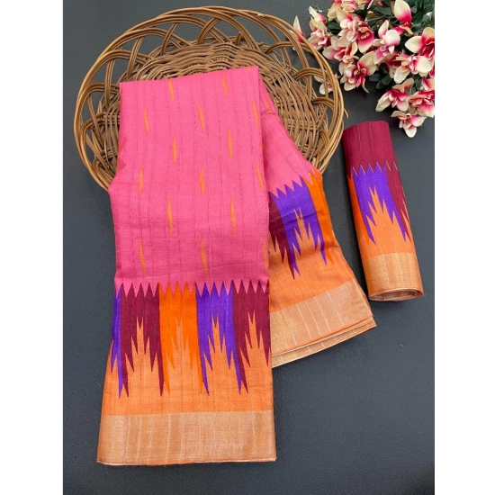 Generic Women's Cotton Blend Printed Saree With Unstitched Blouse (Pink, 5-5 Mtrs) Generic Women's Cotton Blend Printed Saree With Unstitched Blouse (Pink, 5-5 Mtrs)